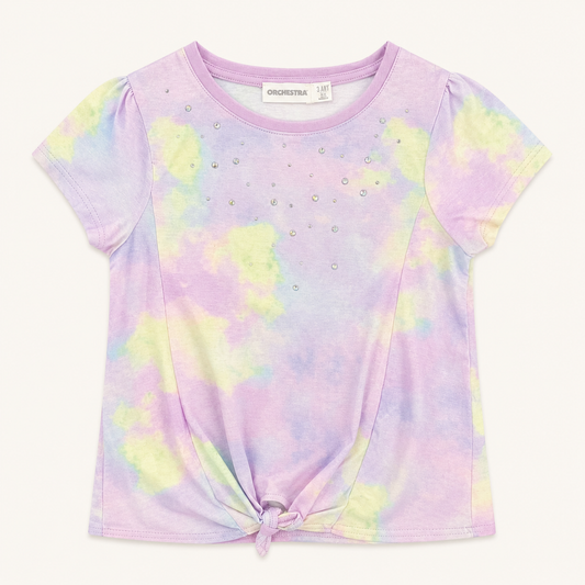 T-shirt Tie-Dye Pastel à Strass et Base à Nouer pour Fille