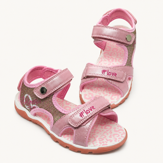 Sandales de Marche Roses à Scratchs "#love" Fille