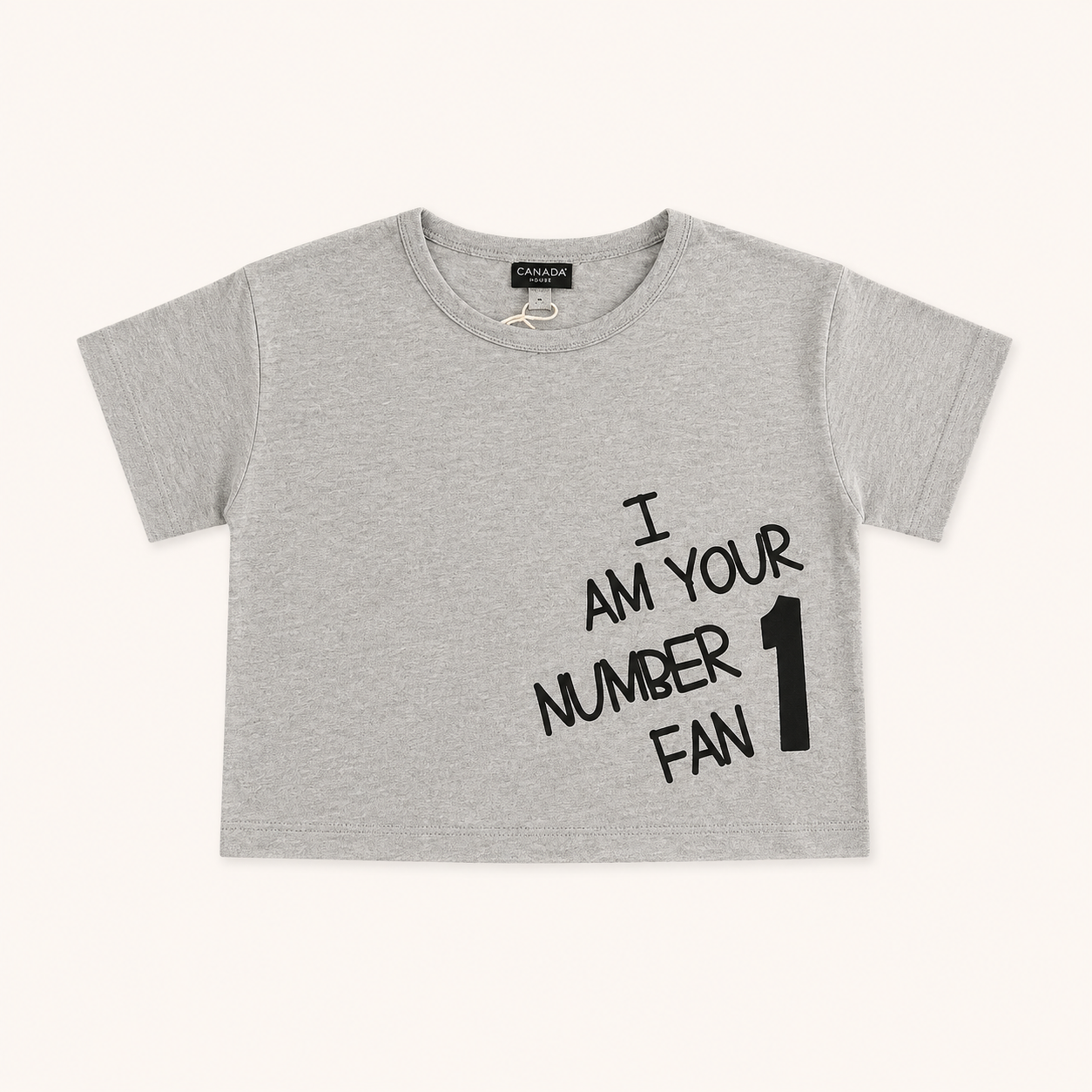 Crop top gris chiné enfant « I Am Your Number 1 Fan » pailleté