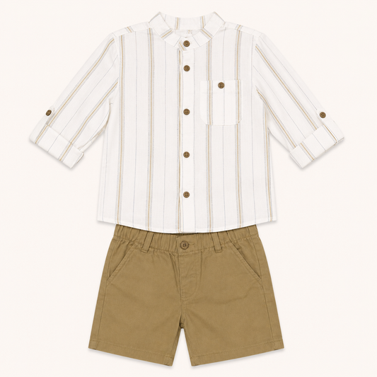 Ensemble 2 pièces garçon : Chemise rayée et Bermuda beige – C&A