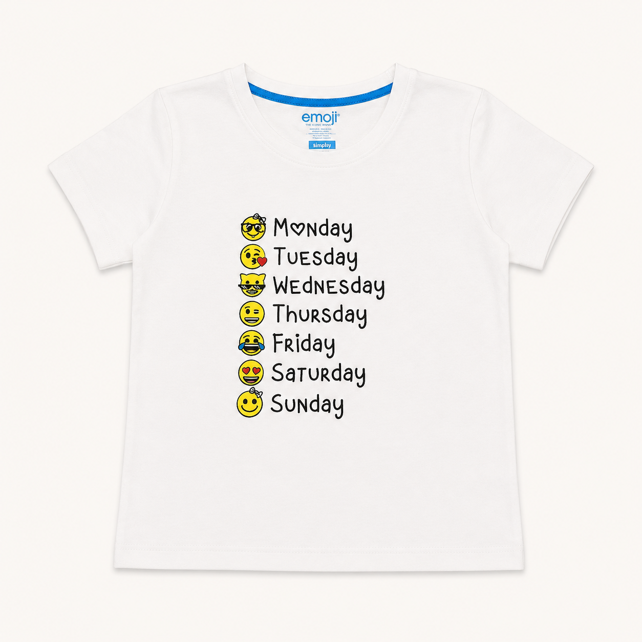 Ensemble Pyjama Court Enfant Blanc et Bleu - Motif Jours de la Semaine Emoji