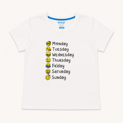 Ensemble Pyjama Court Enfant Blanc et Bleu - Motif Jours de la Semaine Emoji