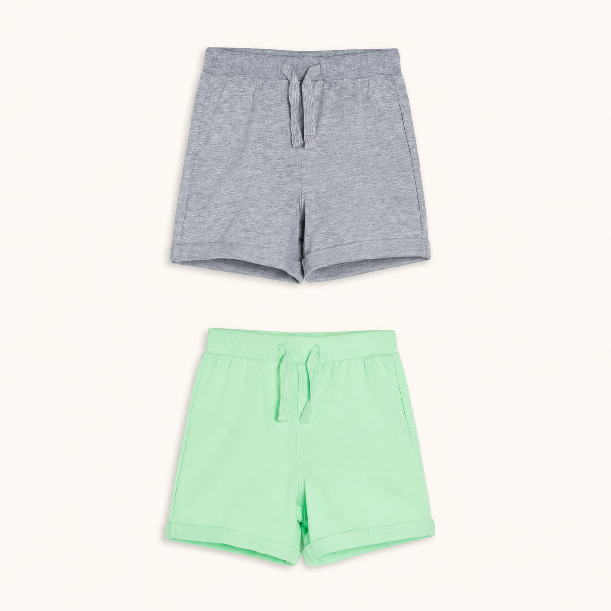 Lot de 2 Shorts en Molleton Enfant – Gris Chiné et Vert Menthe