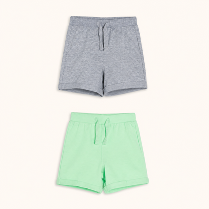 Lot de 2 Shorts en Molleton Enfant – Gris Chiné et Vert Menthe