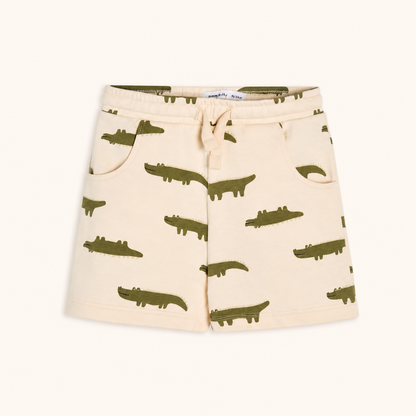 Lot de 2 Shorts en Molleton Bébé Enfant – Beige Kaki et Imprimé Crocodiles