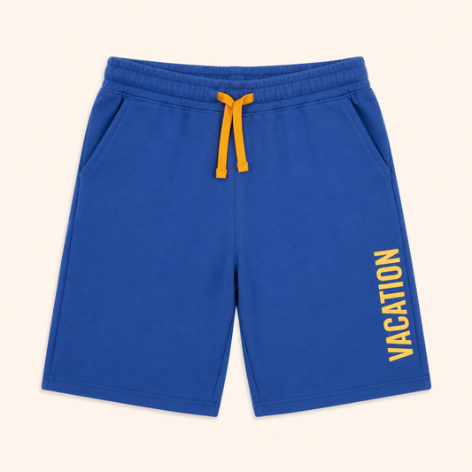Bermuda en Molleton Bleu Roi Enfant Imprimé "Vacation"