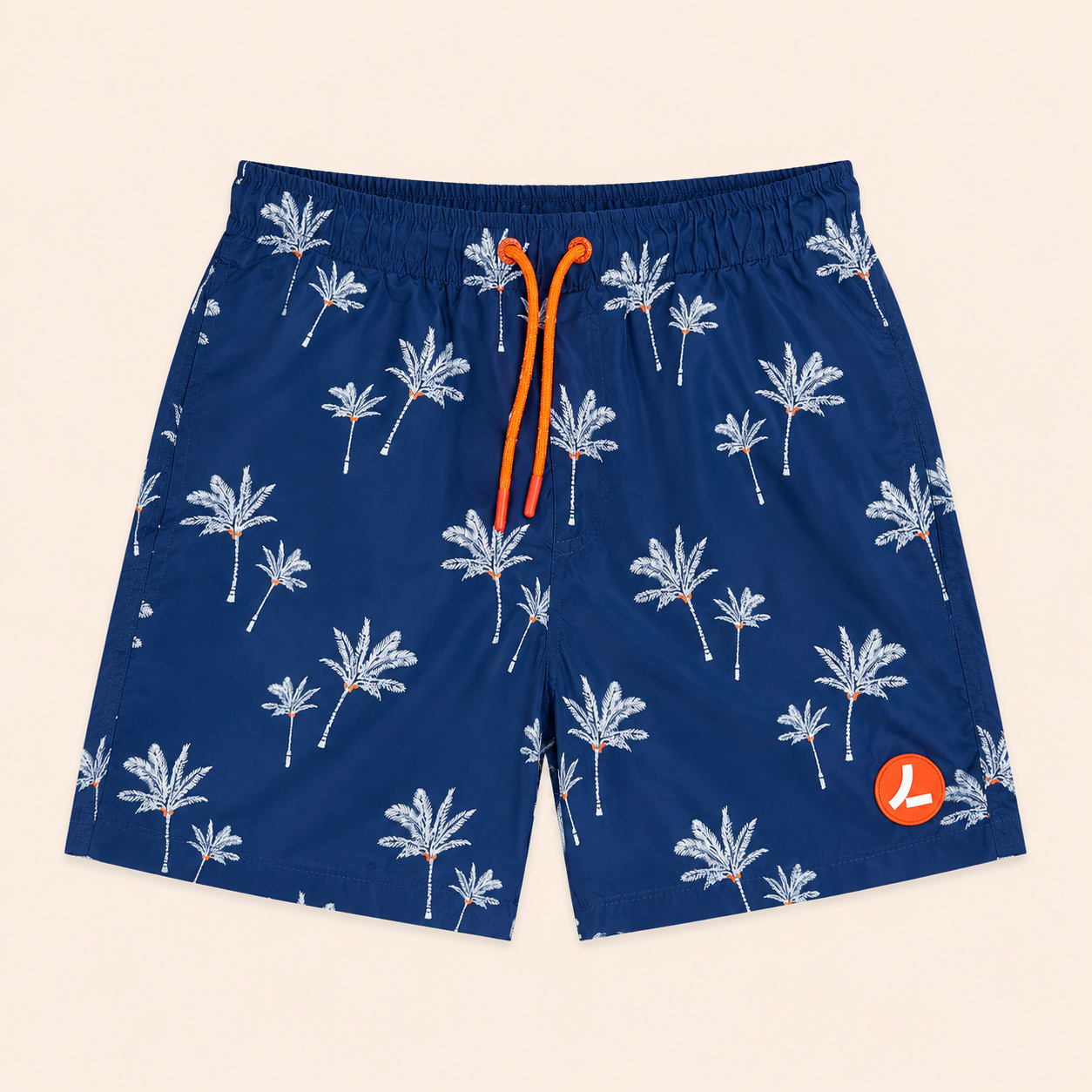 Short de bain garçon Losan – Motif Palmiers Bleu Marine & Orange