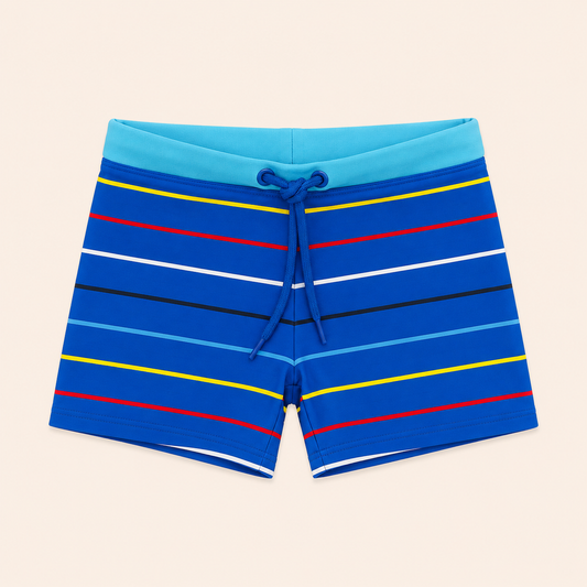 Boxer de bain garçon Lily & Dan – Bleu à rayures multicolores