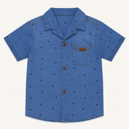Chemise en jean manches courtes imprimé palmiers garçon