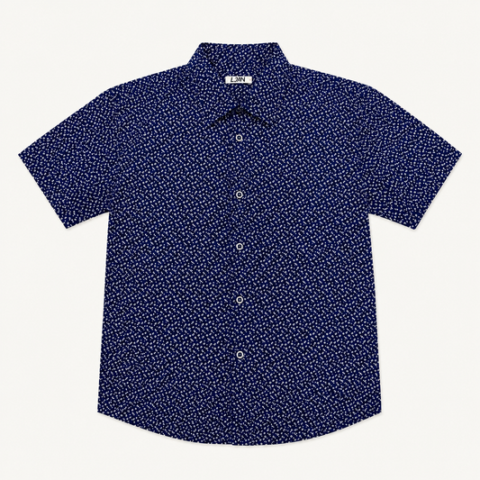 Chemise à manches courtes bleu marine imprimé fleuri