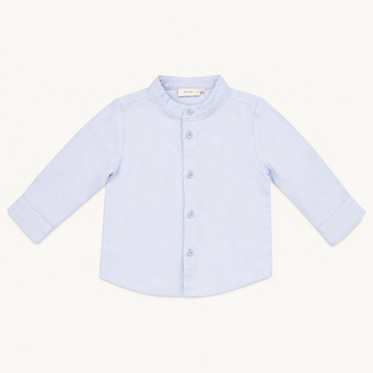 Chemise bébé garçon bleu ciel en lin mélangé à col mao