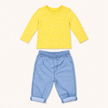 Ensemble 2 pièces bébé : T-shirt jaune à pois et Pantalon en jean – Lupilu
