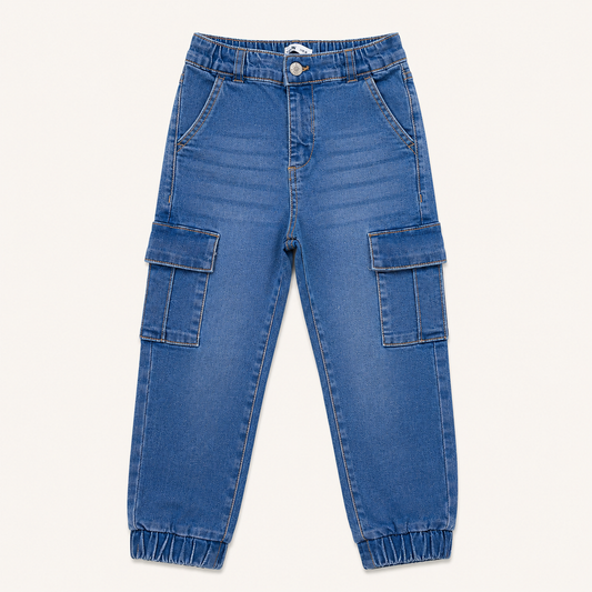 Pantalon Cargo en Jean Denim avec Chevilles Élastiquées - Sinsay
