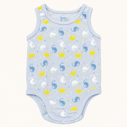 Lot de 2 bodies débardeurs en coton bio bleu – Motif Dinosaures | Bob & Oli