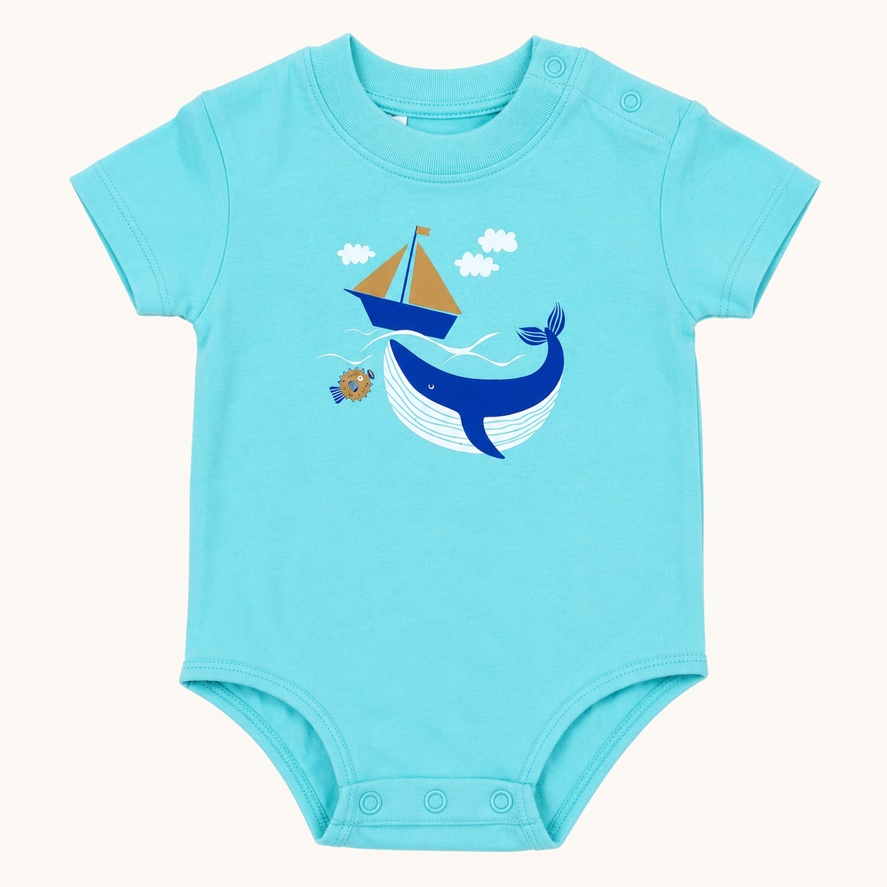Body bébé bleu à motif baleine et voilier
