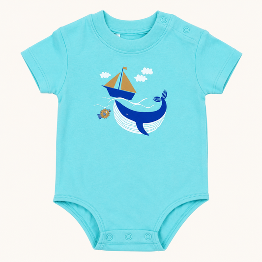 Body bébé bleu à motif baleine et voilier