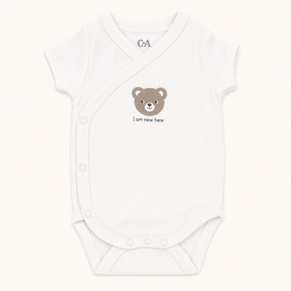 Pack de 2 bodies de naissance croisés à motif ourson