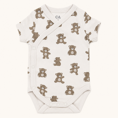Pack de 2 bodies de naissance croisés à motif ourson