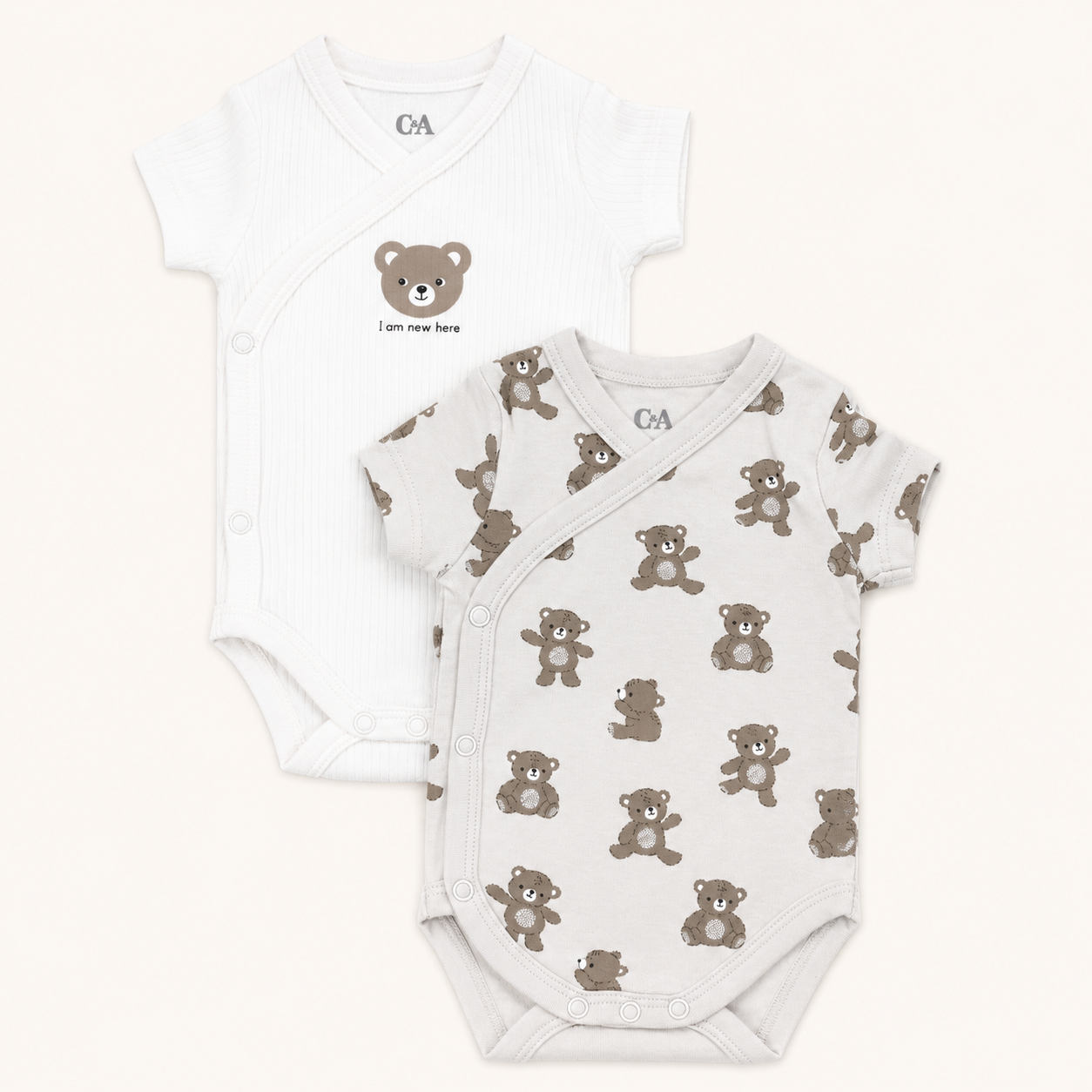 Pack de 2 bodies de naissance croisés à motif ourson