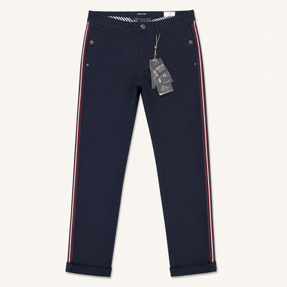 Pantalon Chino Ajusté Bleu Marine à Bandes Latérales