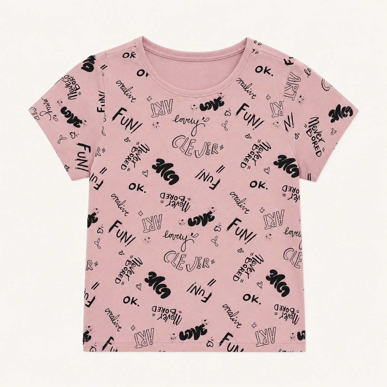 T-shirt rose imprimé graffiti "FUN!"