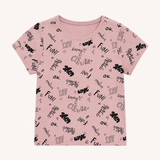 T-shirt rose imprimé graffiti "FUN!"