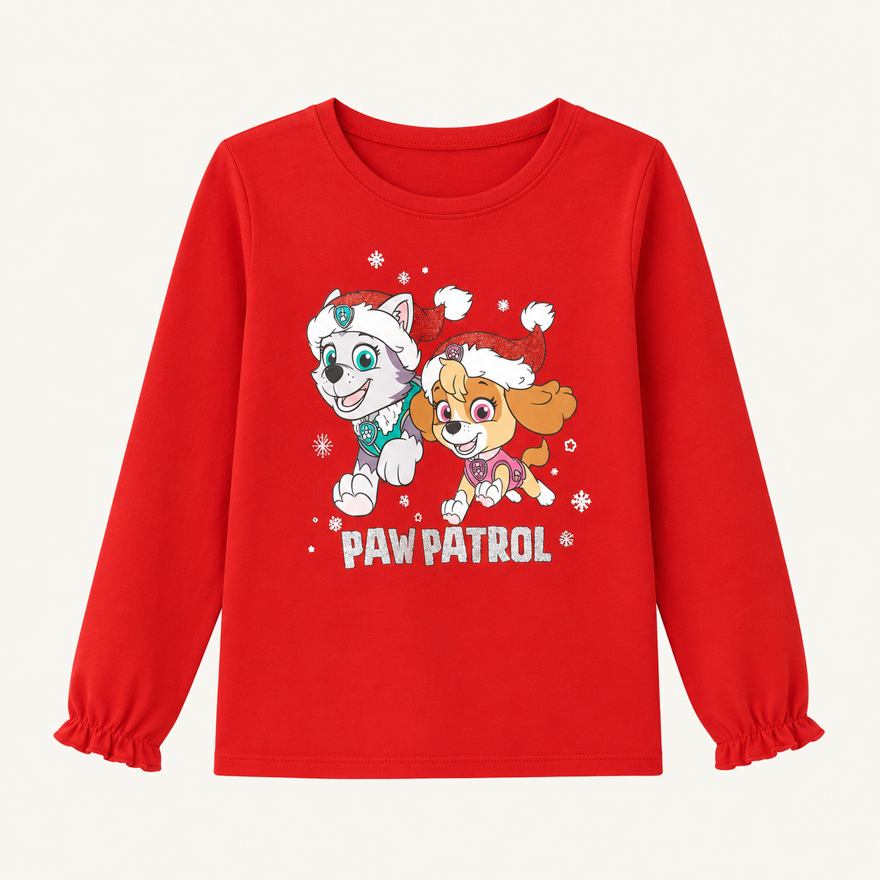 T-shirt de Noël Rouge Manches Longues Pat' Patrouille Fille