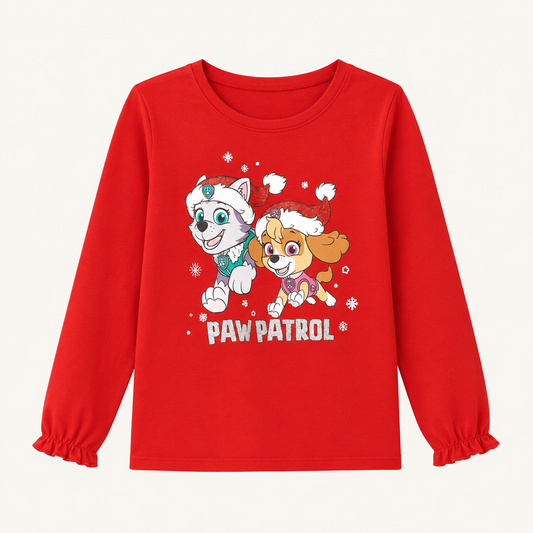 T-shirt de Noël Rouge Manches Longues Pat' Patrouille Fille