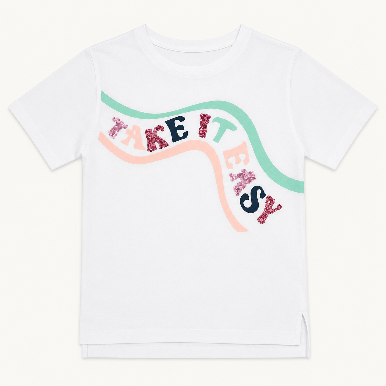 T-shirt Blanc s.Oliver Enfant à Séquins "Take It Easy"