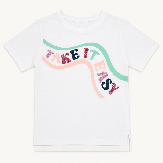 T-shirt Blanc s.Oliver Enfant à Séquins "Take It Easy"