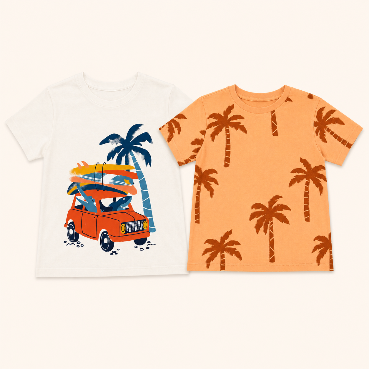 Lot de 2 T-shirts d'été avec motifs tropicaux