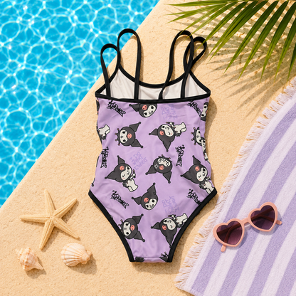 Maillot de bain une pièce enfant Kuromi Sanrio violet pastel goth-kawaï