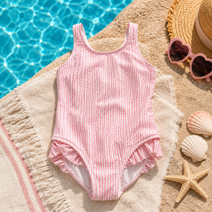 Ensemble maillot de bain deux pièces enfant bleu motifs fleurs de printemps