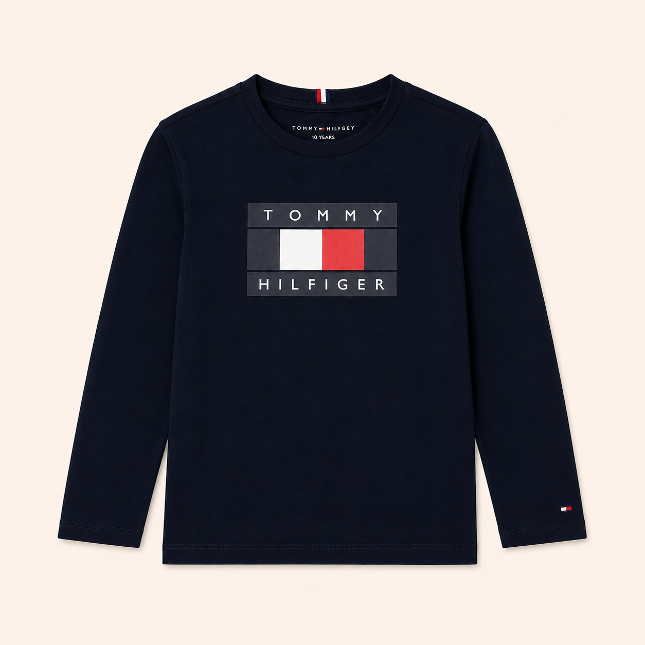 T-shirt manches longues bébé bleu marine avec logo drapeau