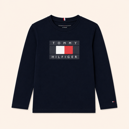 T-shirt manches longues bébé bleu marine avec logo drapeau