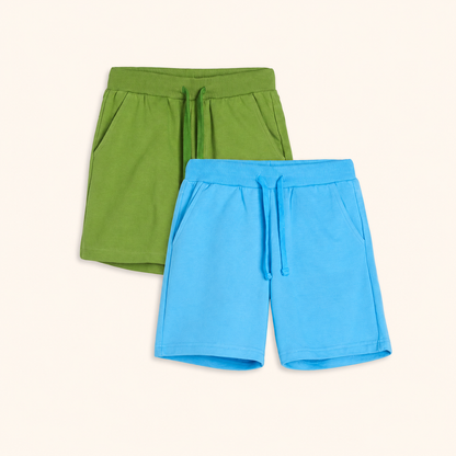 Lot de 2 Shorts en Molleton Enfant – Bleu Turquoise et Vert Pomme