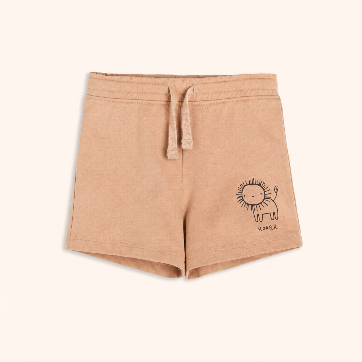 Lot de 2 Shorts en Molleton Enfant – Beige Abricot Imprimé Lion et Jaune Pastel