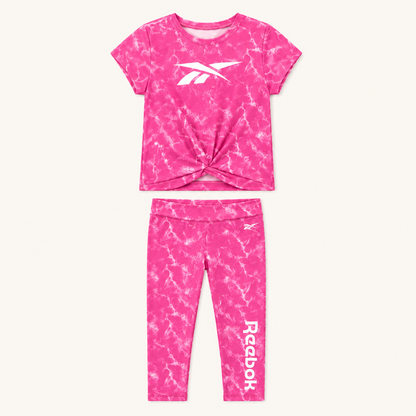 Ensemble de Sport Fille Reebok – T-shirt Noué et Legging Marbré Rose