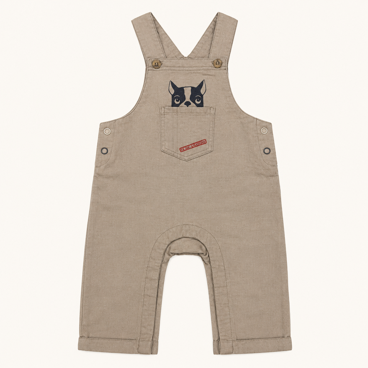 Salopette Longue Bébé Beige Motif Bouledogue Français