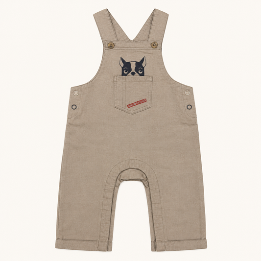 Salopette Longue Bébé Beige Motif Bouledogue Français
