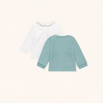 Ensemble 2 pièces Bébé Garçon - T-shirt col Claudine Ours & Cardigan en éponge bleu vert
