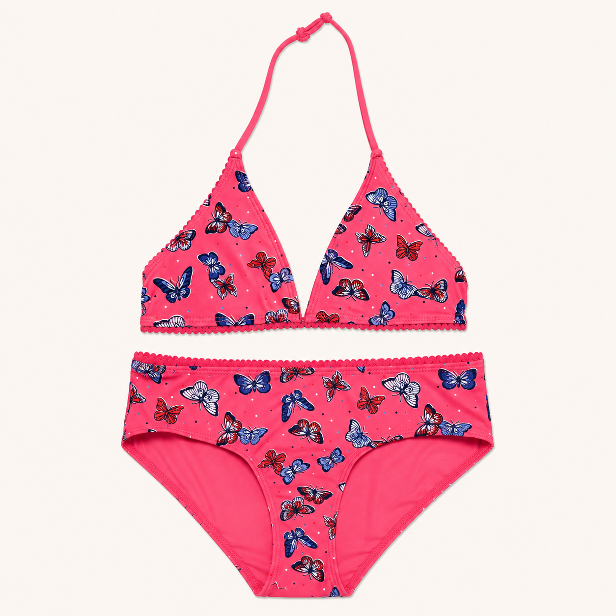 Maillot de bain 2 pièces fille Papillons – Rose Fushia et Motifs Colorés