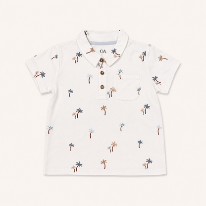 Ensemble d’été bébé garçon - Polo blanc imprimé palmiers & short