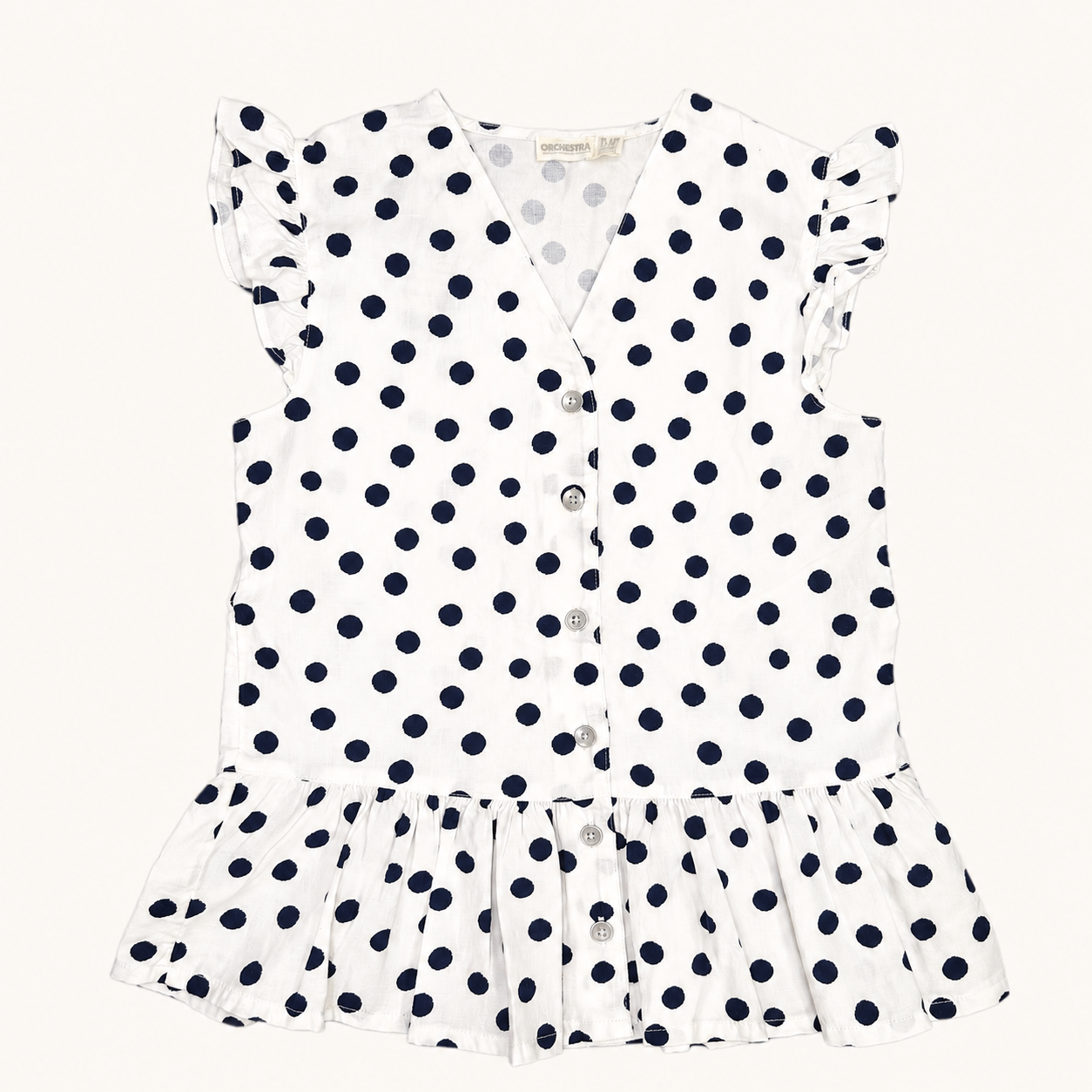 Blouse blanche à pois noirs et boutons - Fille - Orchestra