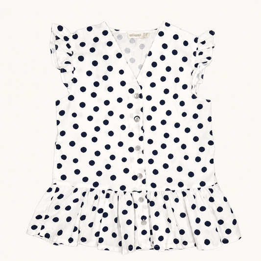 Blouse blanche à pois noirs et boutons - Fille - Orchestra