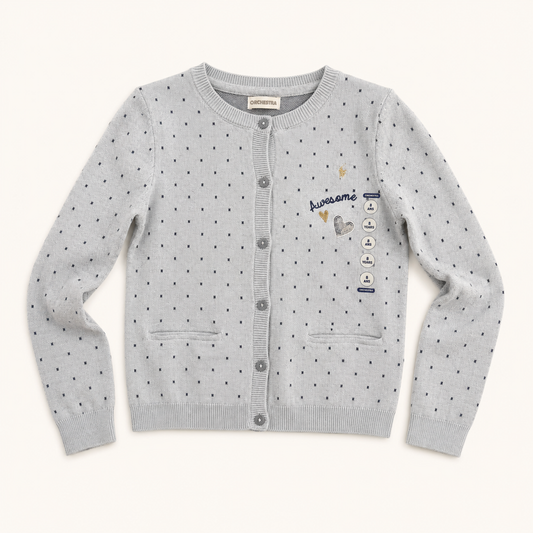 Gilet boutonné gris chiné à motifs géométriques - Fille - Orchestra