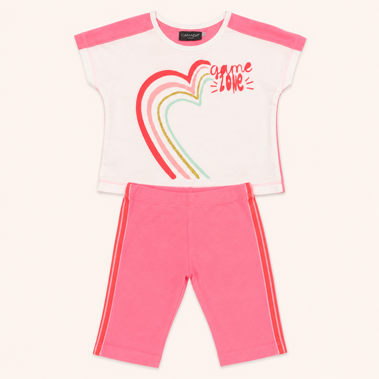 Ensemble t-shirt cœur arc-en-ciel et corsaire rose - Fille - Canada House