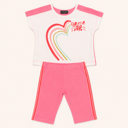 Ensemble t-shirt cœur arc-en-ciel et corsaire rose - Fille - Canada House