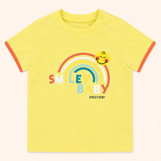 T-shirt Bébé Jaune Motif Arc-en-Ciel - "Smiley Baby"