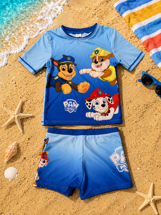 Ensemble de bain enfant Pat' Patrouille – T-shirt anti-UV et Boxer – Dégradé Bleu
